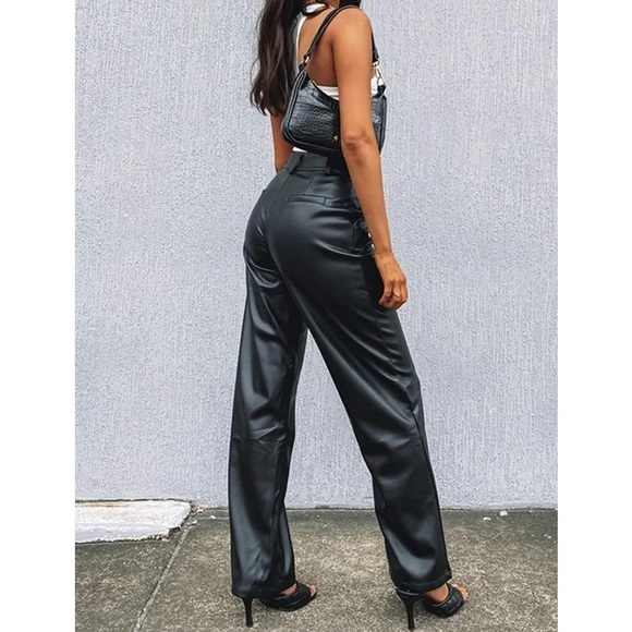 High Waist Wide Leg Leather Pants - Picture 5 of 11